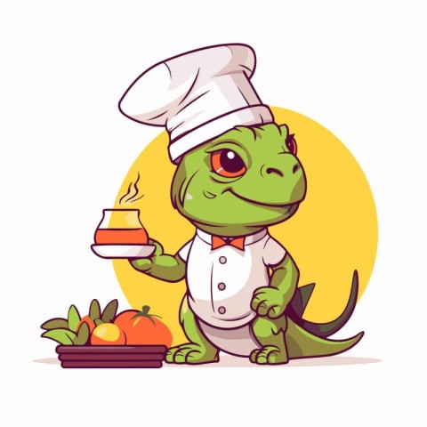 Cute crocodile chef with a cup of tea. Vector illustration.