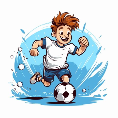 Cartoon soccer player. Vector illustration of a boy playing socc