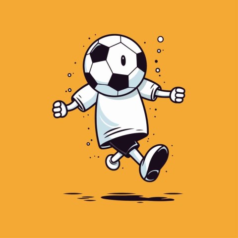 Soccer player running with ball. Vector illustration in cartoon