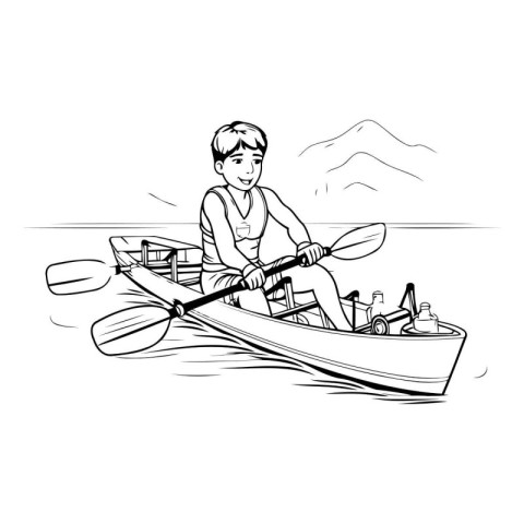 Young man in a kayak with a paddle. Vector illustration.