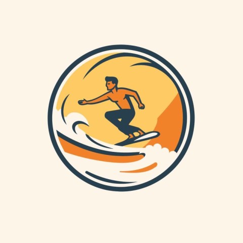 Surfer logo template. Vector illustration of a man surfing on a