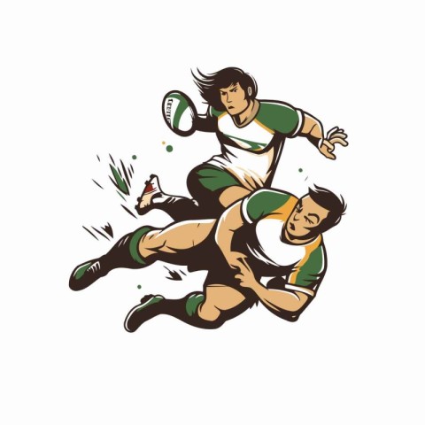 Rugby player with a ball. Vector illustration on white backgroun