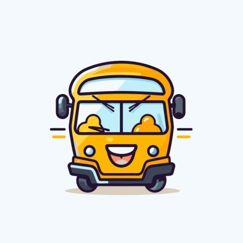 Cute school bus cartoon character. Vector illustration. Educatio