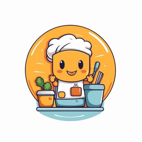 Cute chef with chopsticks and dish cartoon vector illustration g