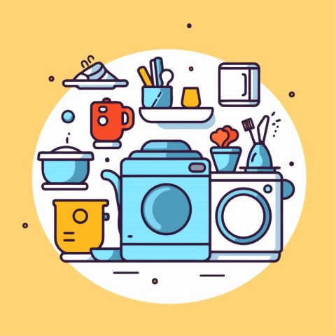 Modern thin line icons set of kitchen appliances and utensils. V