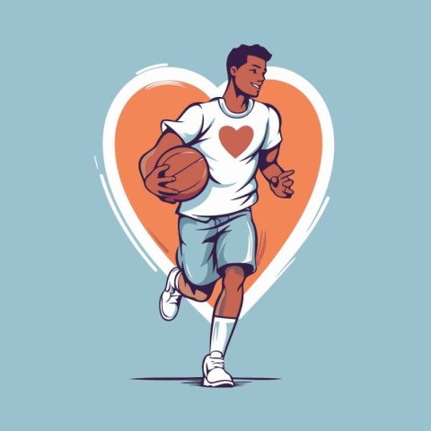 Vector illustration of a basketball player running with ball in