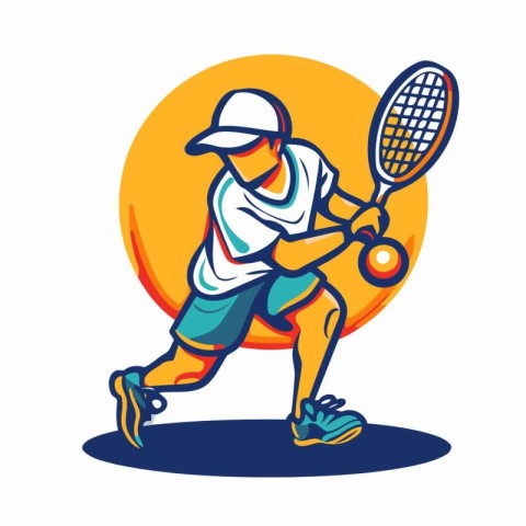 Tennis player with racket and ball. Vector illustration of a ten