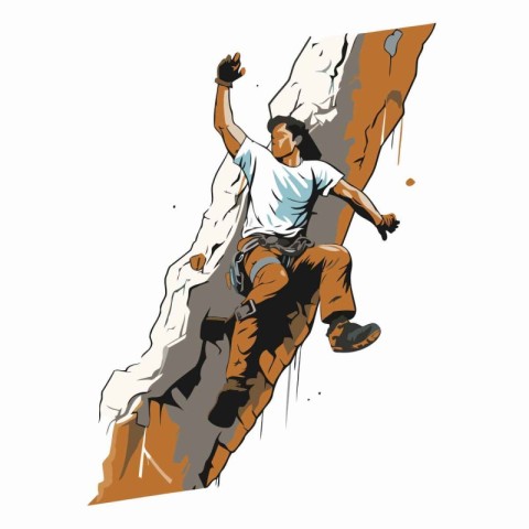 Illustration of a rock climber climbing a cliff. vector illustra