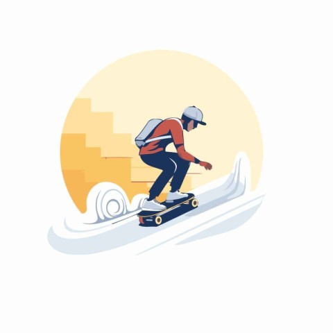 Snowboarder riding on a snowboard. Vector illustration in flat s