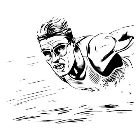 Vector sketch of a swimmer on a white background. Hand-drawn ill