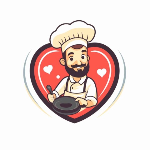 Chef with a pan and spoon. Vector illustration in cartoon style