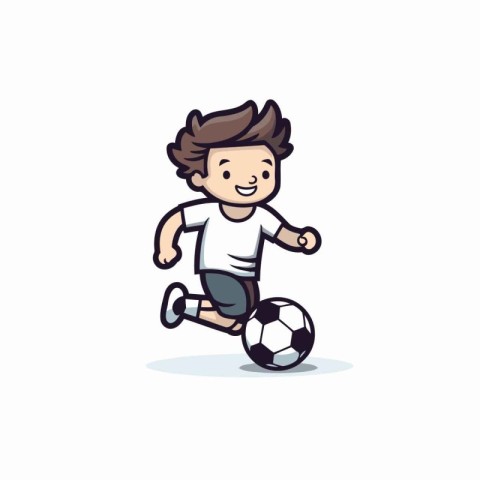 Cartoon soccer player running and kicking the ball. Vector illus