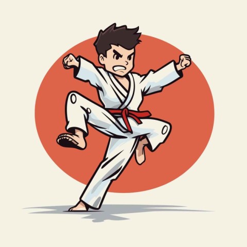 Taekwondo boy cartoon vector illustration. Cartoon karate kid.