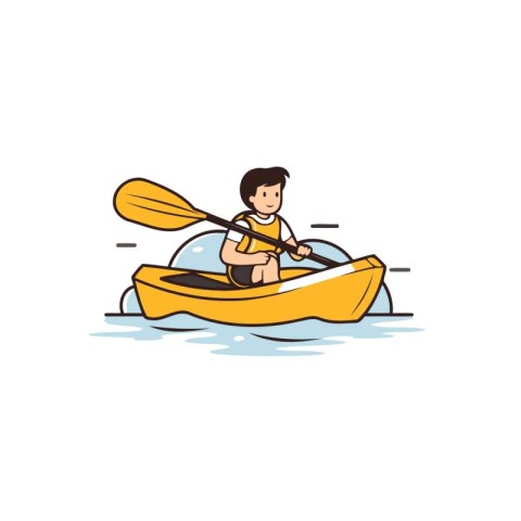 Cute young man in a kayak. Vector illustration in cartoon style.