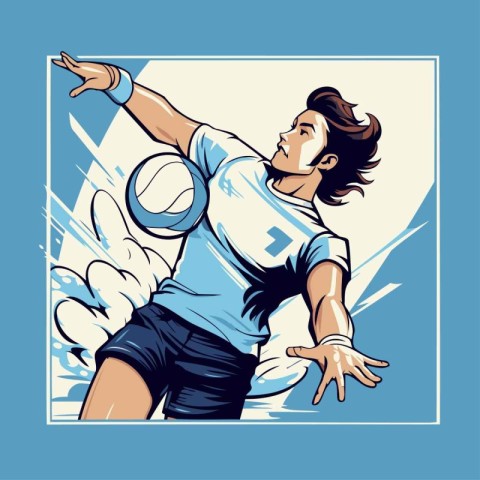 Soccer player with ball. Vector illustration in retro comic styl