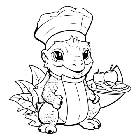 Cute baby crocodile chef. Coloring book for children.