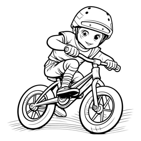 Boy in helmet riding a bicycle. Vector illustration ready for vi