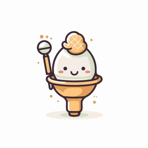 Cute kawaii ice cream in the bowl. Vector illustration.