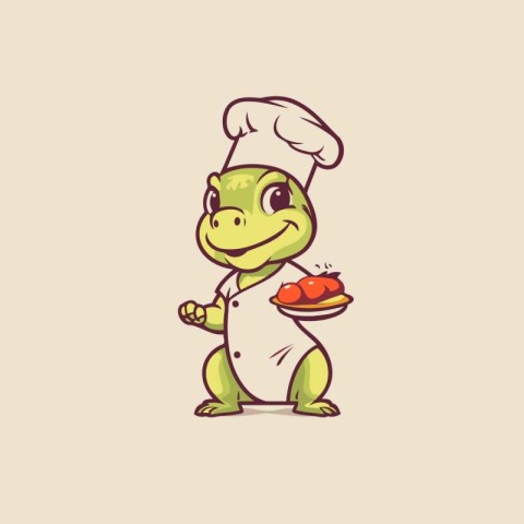 Cute crocodile chef with a plate of food. Vector illustration.