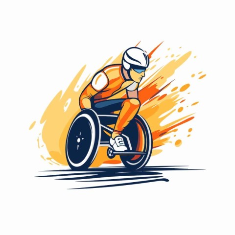 Disabled man riding a wheelchair on a race track. Vector illustr