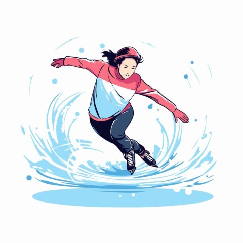 Snowboarder jumping in the water. Vector illustration on white b