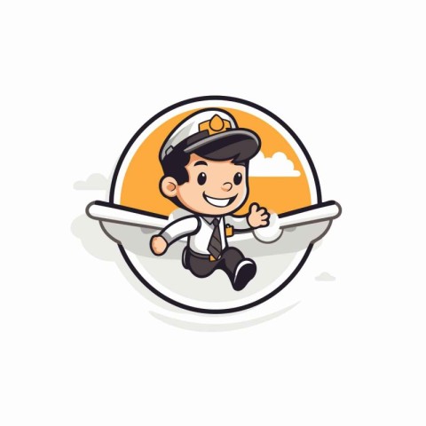 Cute Airplane Captain Cartoon Mascot Character Vector Illustrati