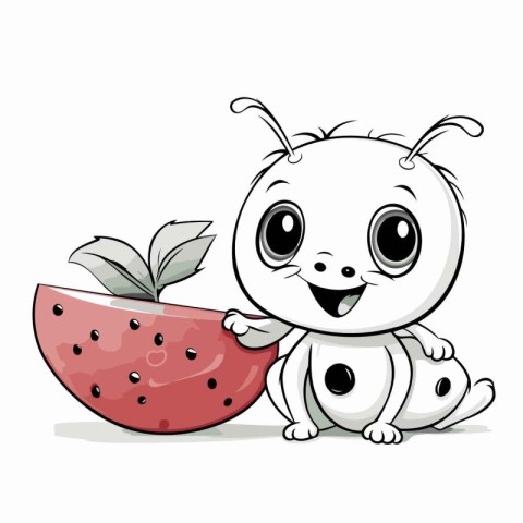 illustration of a little ant and watermelon on a white backgroun