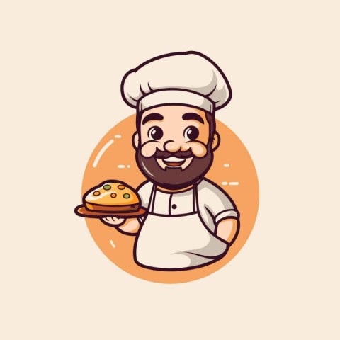 Chef holding a hamburger. Vector illustration in cartoon style.