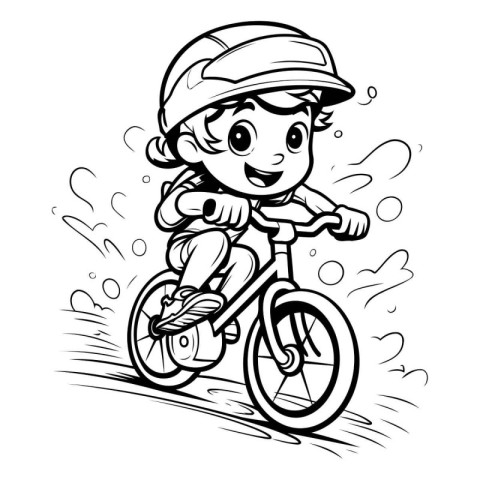 Vector illustration of a Little boy riding a bicycle. Coloring b