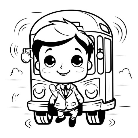 Black and White Cartoon Illustration of Schoolboy or Elementary