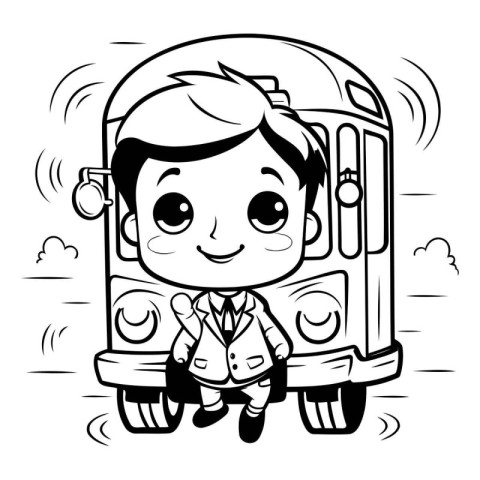Black and White Cartoon Illustration of Schoolboy or Elementary