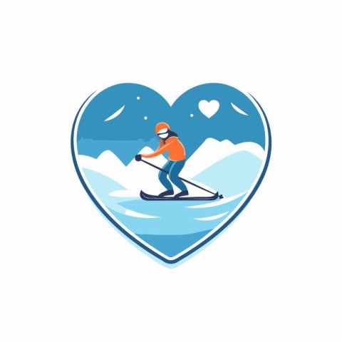 Cross-country skier in the shape of a heart. Vector illustration