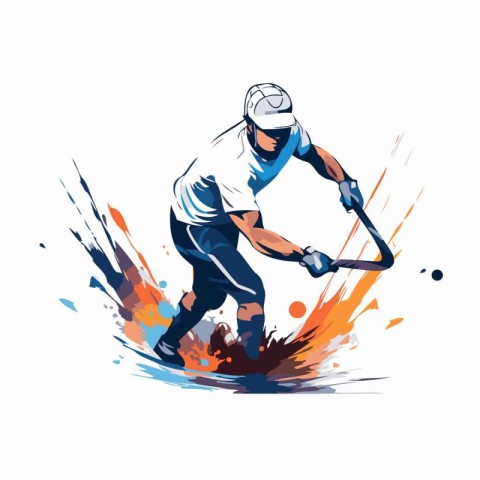 Ice hockey player with a puck. Vector illustration on white back