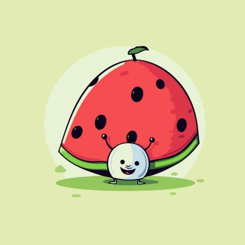 Cute cartoon watermelon character with smiley. Vector illustrati