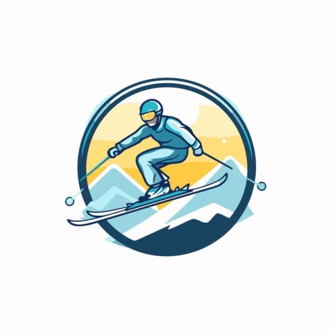 Skiing logo. Vector illustration of a skier jumping in the mount