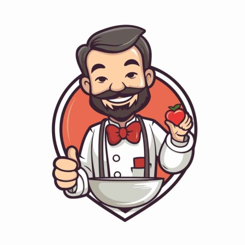 Chef Holding Plate and Thumbs Up Cartoon Mascot Illustration