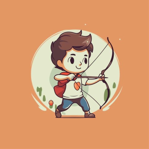 Cute boy with bow and arrow. Vector illustration in cartoon styl