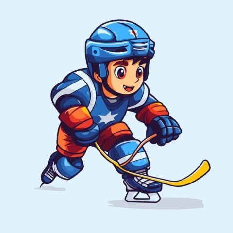 Cartoon ice hockey player. Vector illustration of a cartoon ice