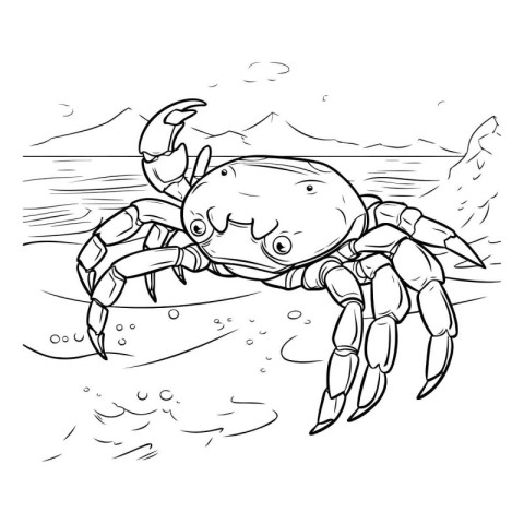 Crab on the seashore. sketch for your design. Vector illustratio