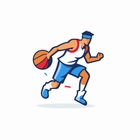 Basketball player with ball. Vector illustration in a flat style