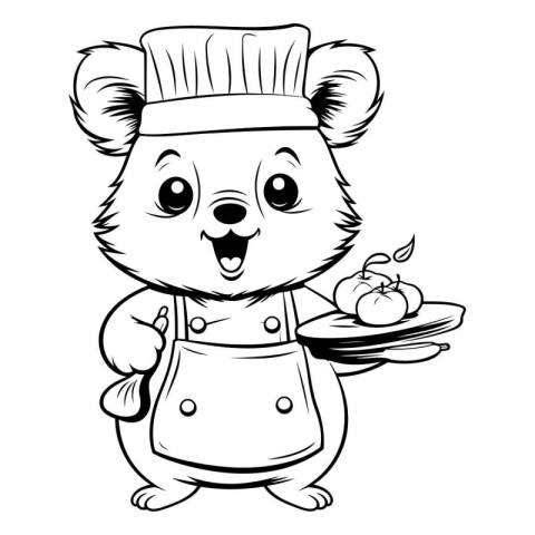 Black and White Cartoon Illustration of Cute Koala Chef Characte