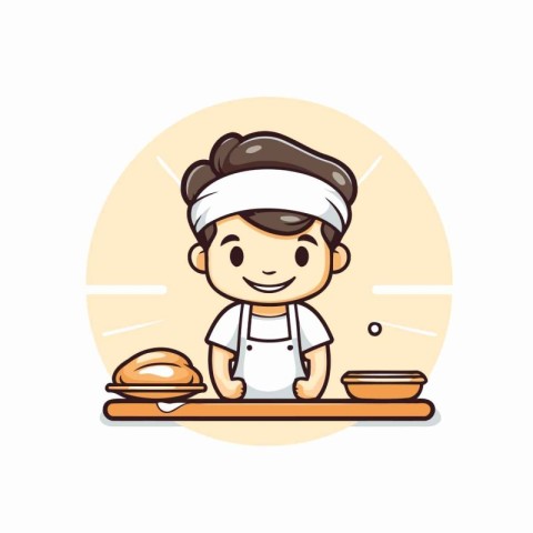 Illustration of a Cute Cartoon Chef Character with Bread and Pla