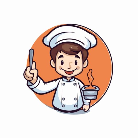 Chef Boy Holding Cup Of Coffee Cartoon Mascot Illustration