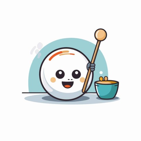 Mascot illustration of white ball character with honey dipper.