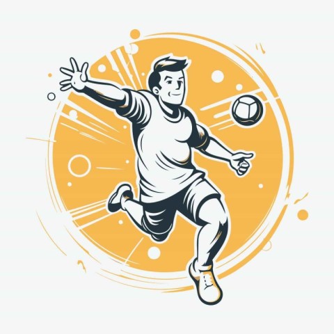 Soccer player kicks the ball. Vector illustration on a white bac