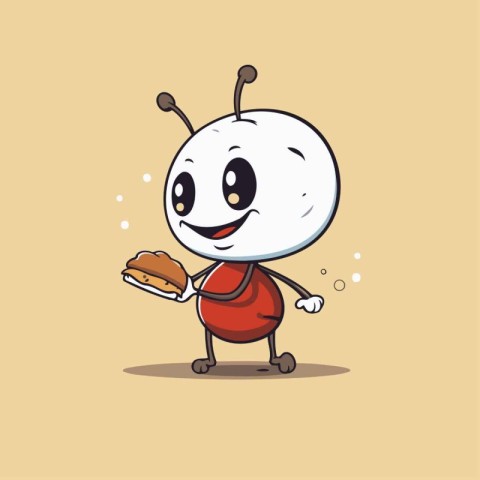 Illustration of cute ladybug with hamburger in hand. Vector illu