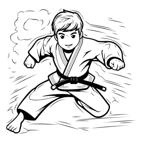 karate boy. black and white vector illustration ready for vinyl