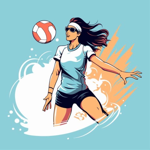 Girl playing volleyball. Vector illustration of a girl playing v