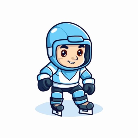 Cute little boy playing ice hockey. Vector illustration in carto