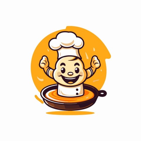 Chef boy cartoon character vector illustration. Cute little chef